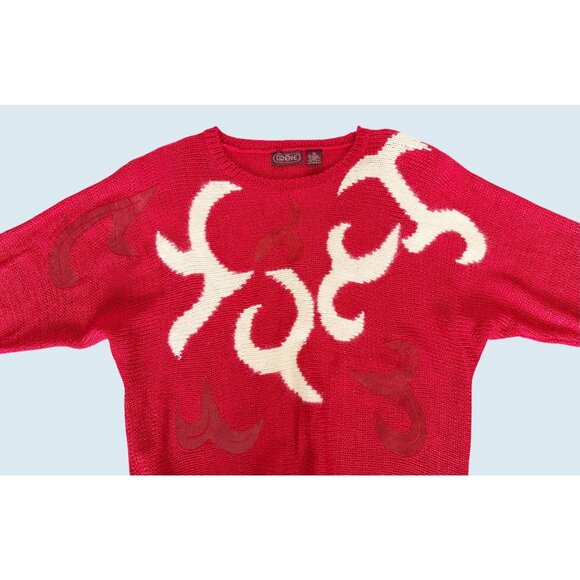 Vintage Ginenne Red Graphic Print Pullover Sweater 80s / 90s Size Medium - Picture 3 of 8